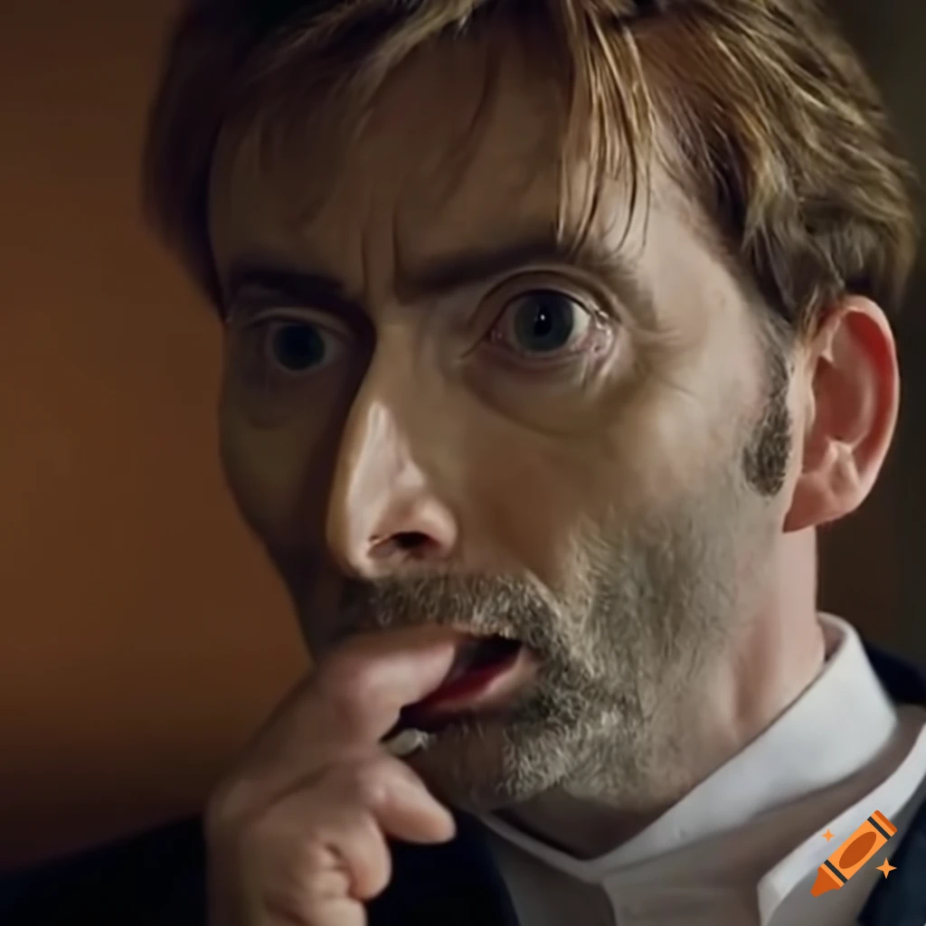 David Tennant as the older Doctor eating Blackpool rock
