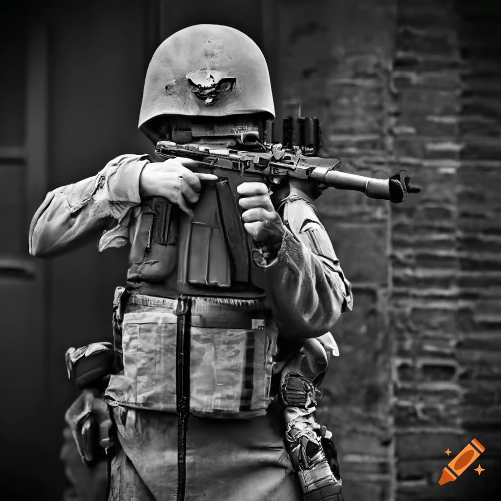 Soldier in black uniform with white face paint on Craiyon