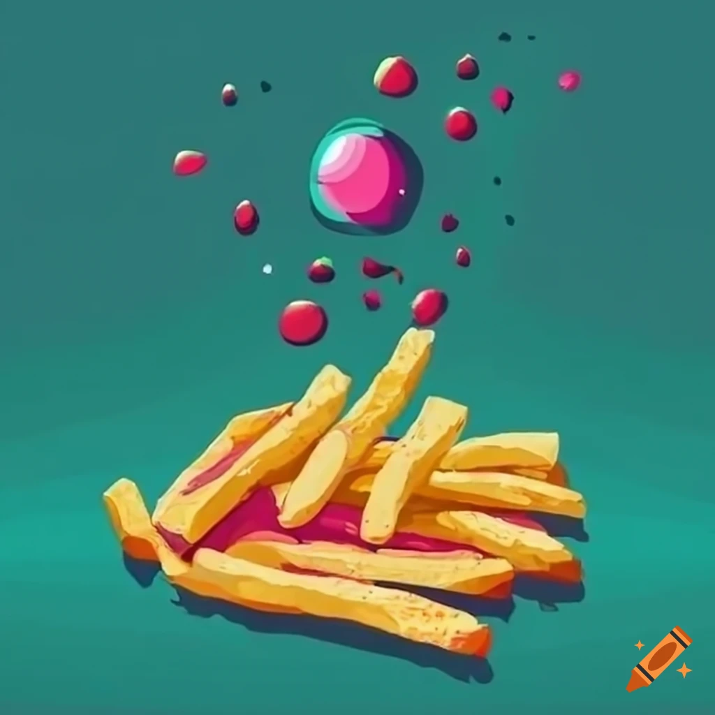 surreal and vibrant colored French fries