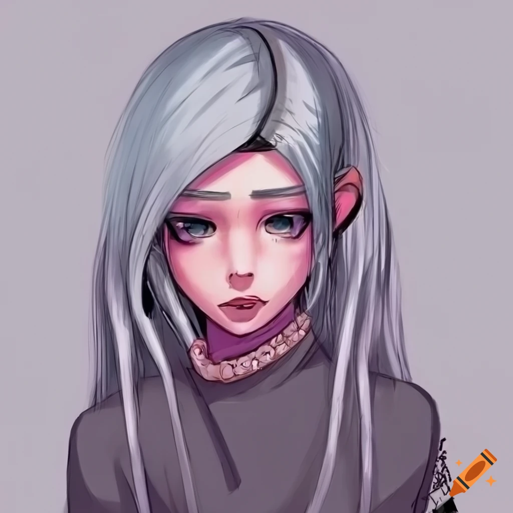 Cartoon illustration of a silver-haired alt girl