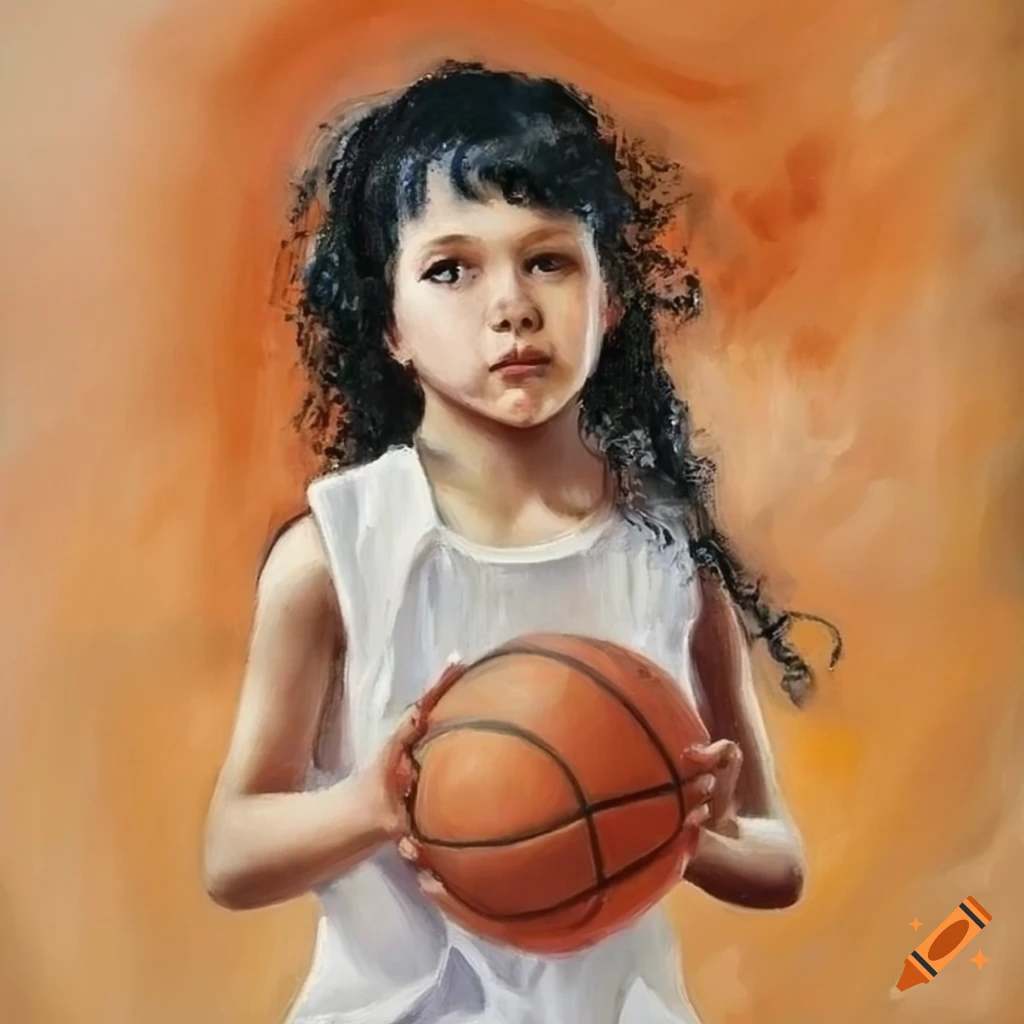 Oil painting of a girl playing basketball on Craiyon