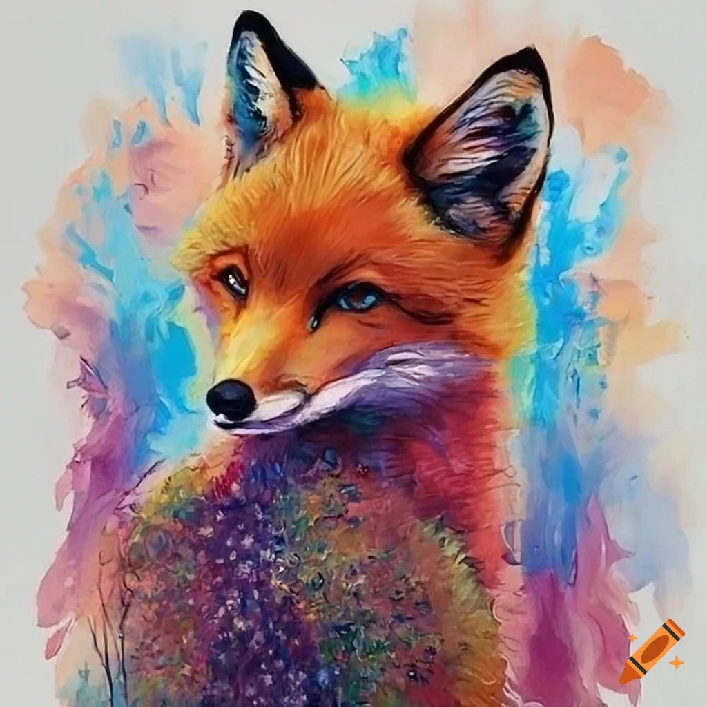 colorful painting of a fox in Mutsuhiro Arita style