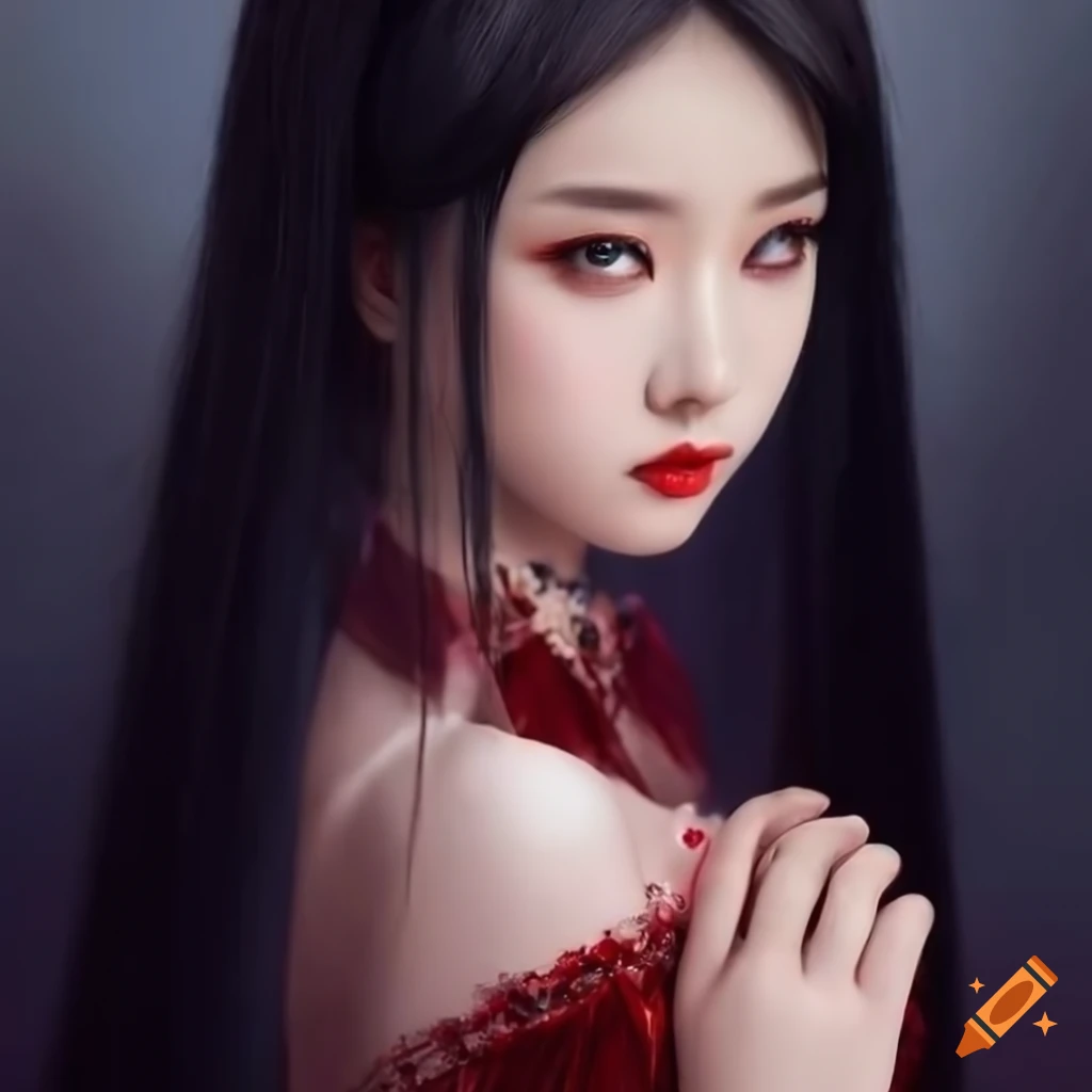 portrait of a beautiful Chinese girl in a red sequin dress