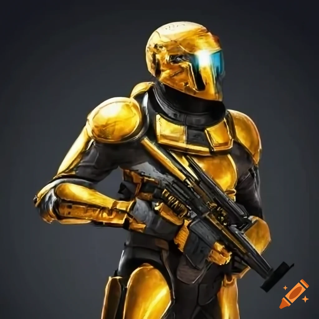 futuristic soldier with golden pistol
