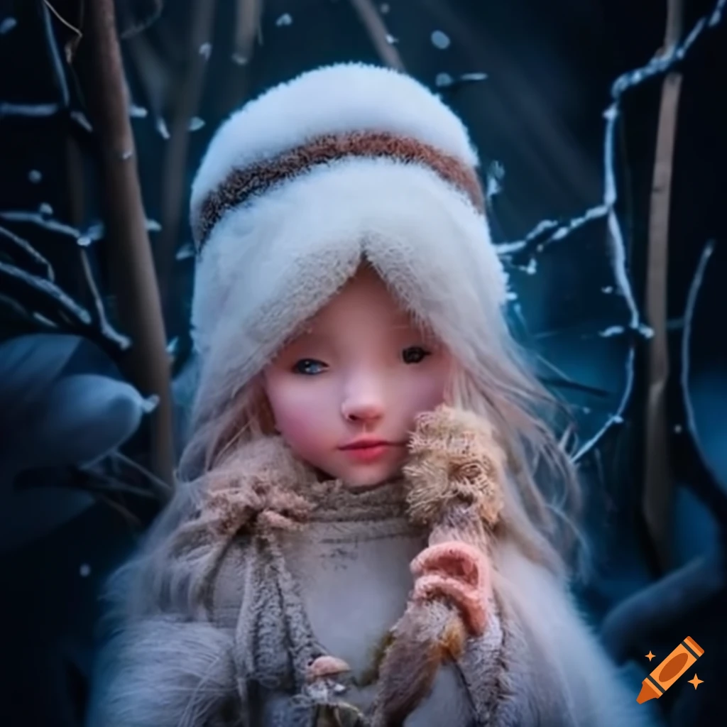 Winter forest with moonlight and elf-like creatures on Craiyon