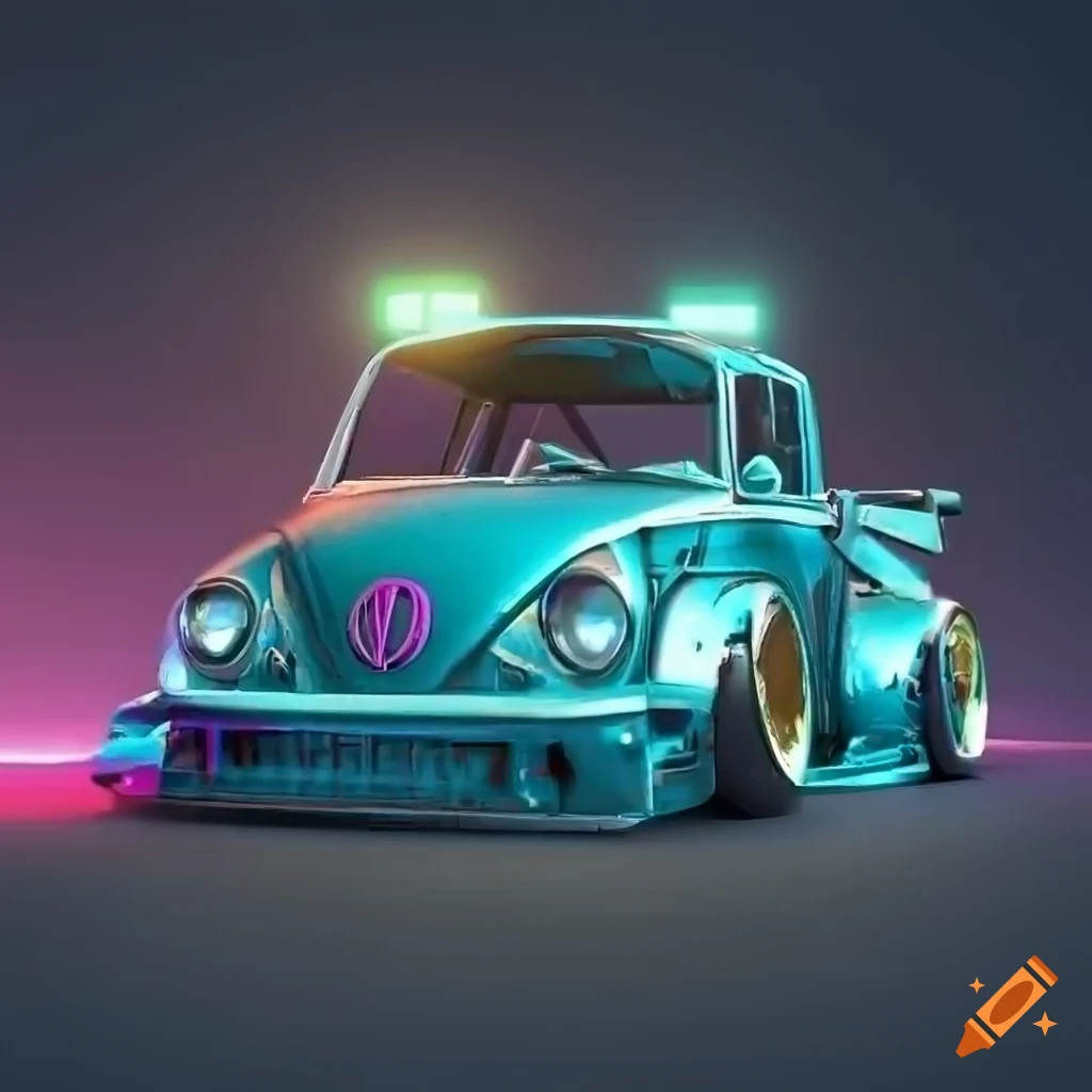 hyper realistic render of a vintage VW truck with a RWB bodykit