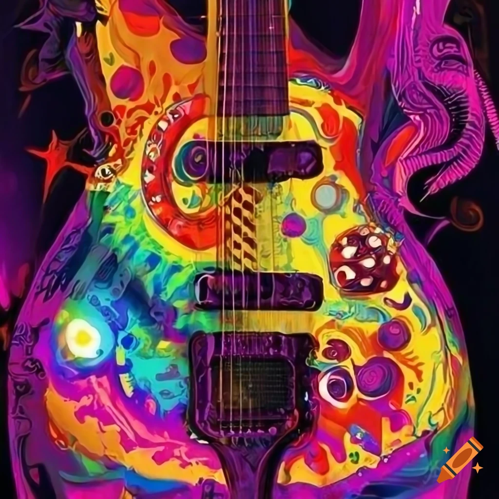 Psychedelic music poster with guitars