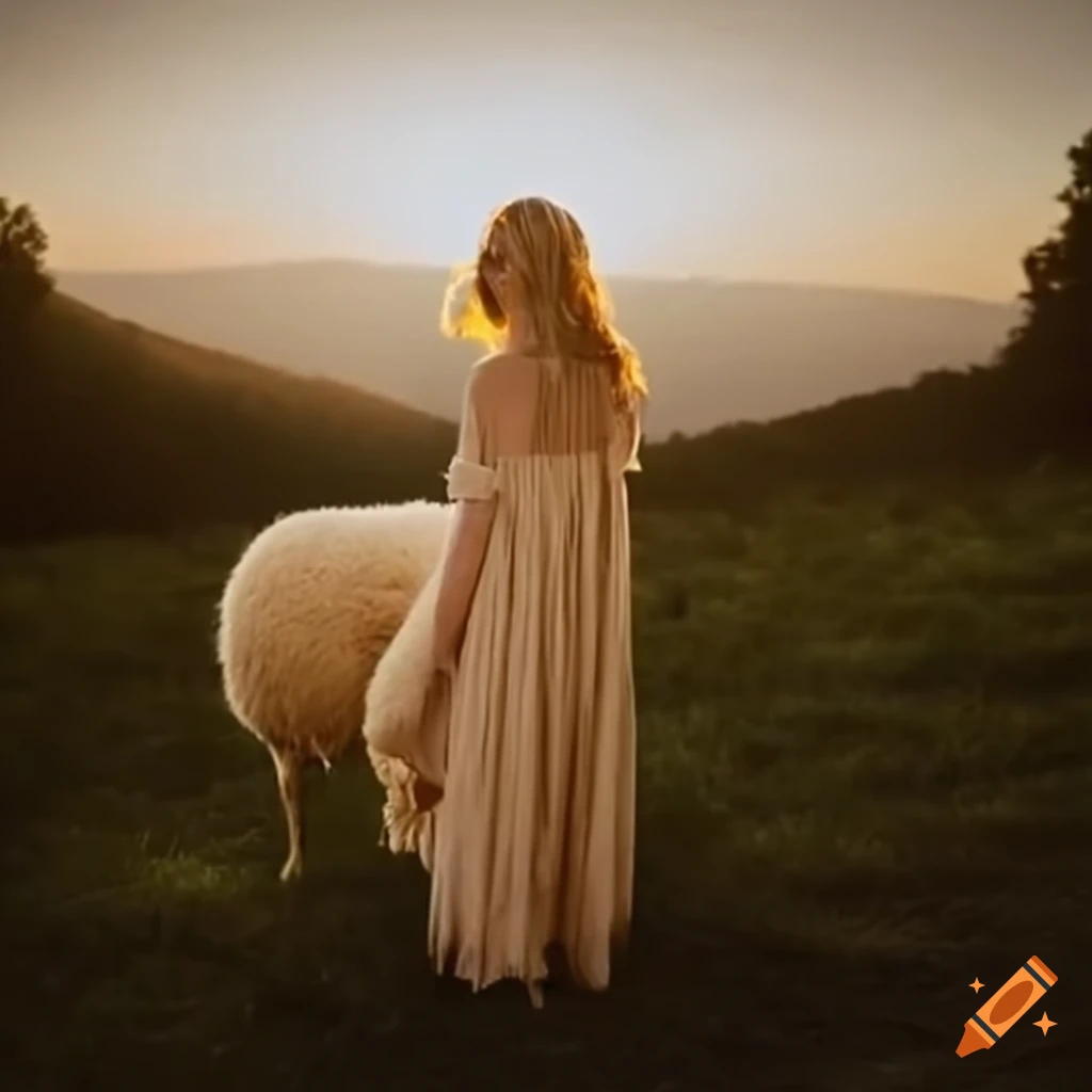 sheep grazing in a meadow with divine light