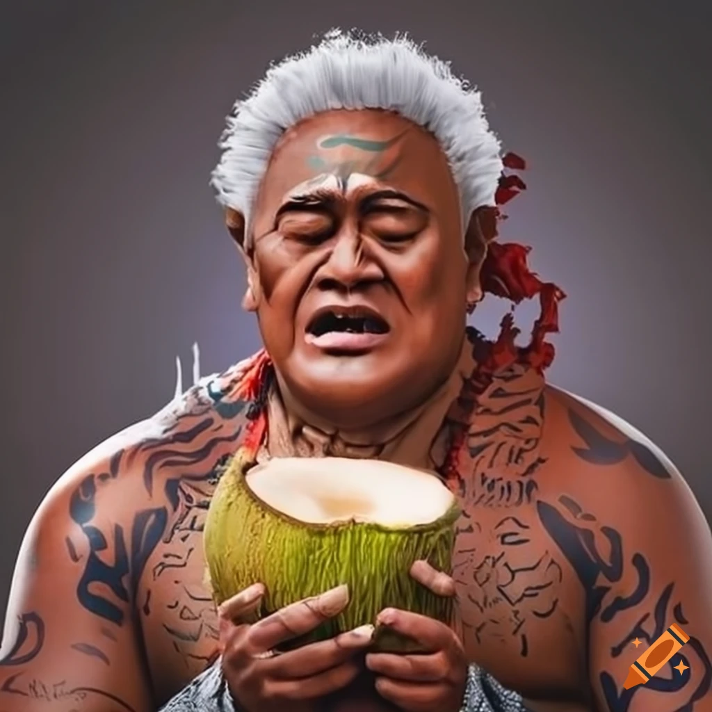 Samoa warrior drinking coconut on Craiyon