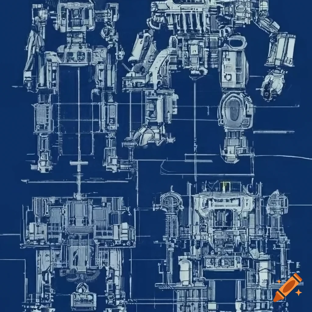 Ultra realistic blueprint of a demonic combat robot on Craiyon