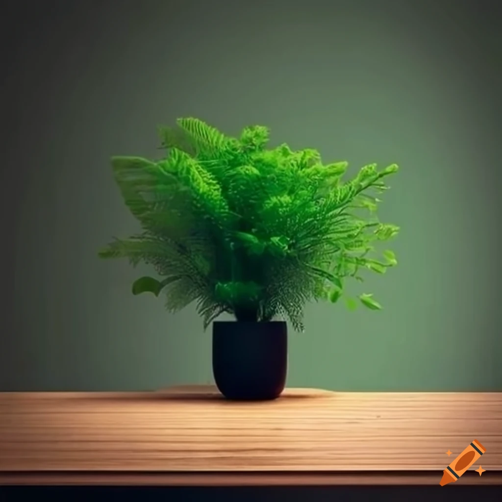 minimalistic interior with green plants on wooden desk
