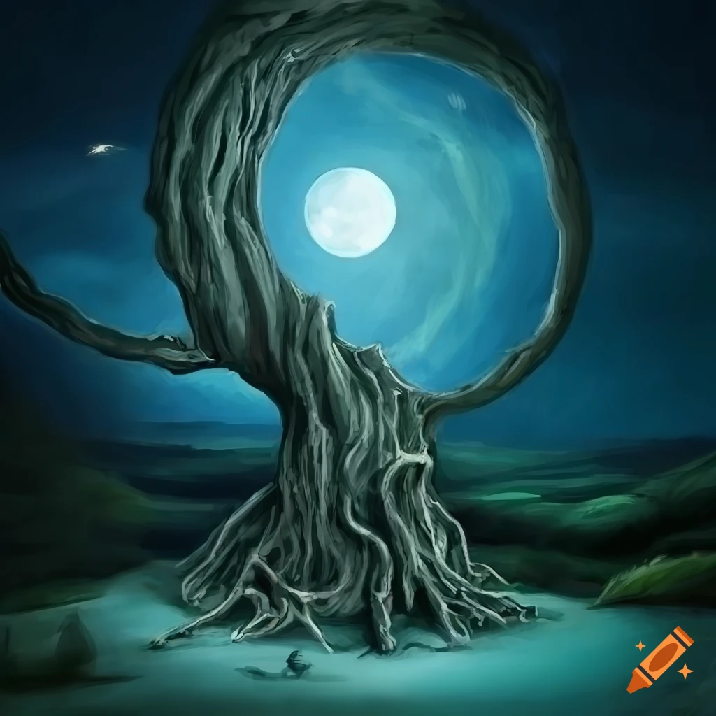 Illustration Of Mystical Stone Trees In Moonlight illustration-of-mystical-stone-trees-in-moonlight