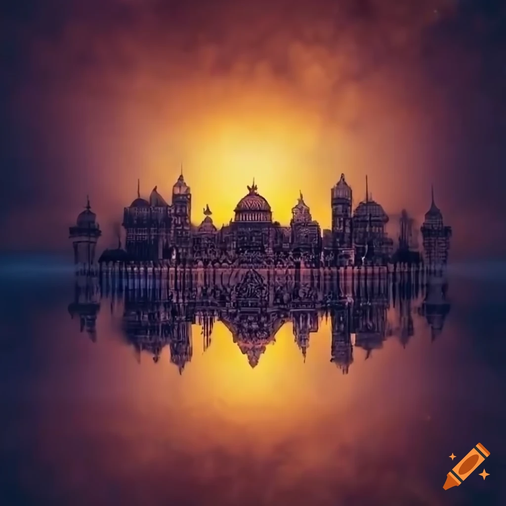 fractal cityscape with yellow sky and black stars