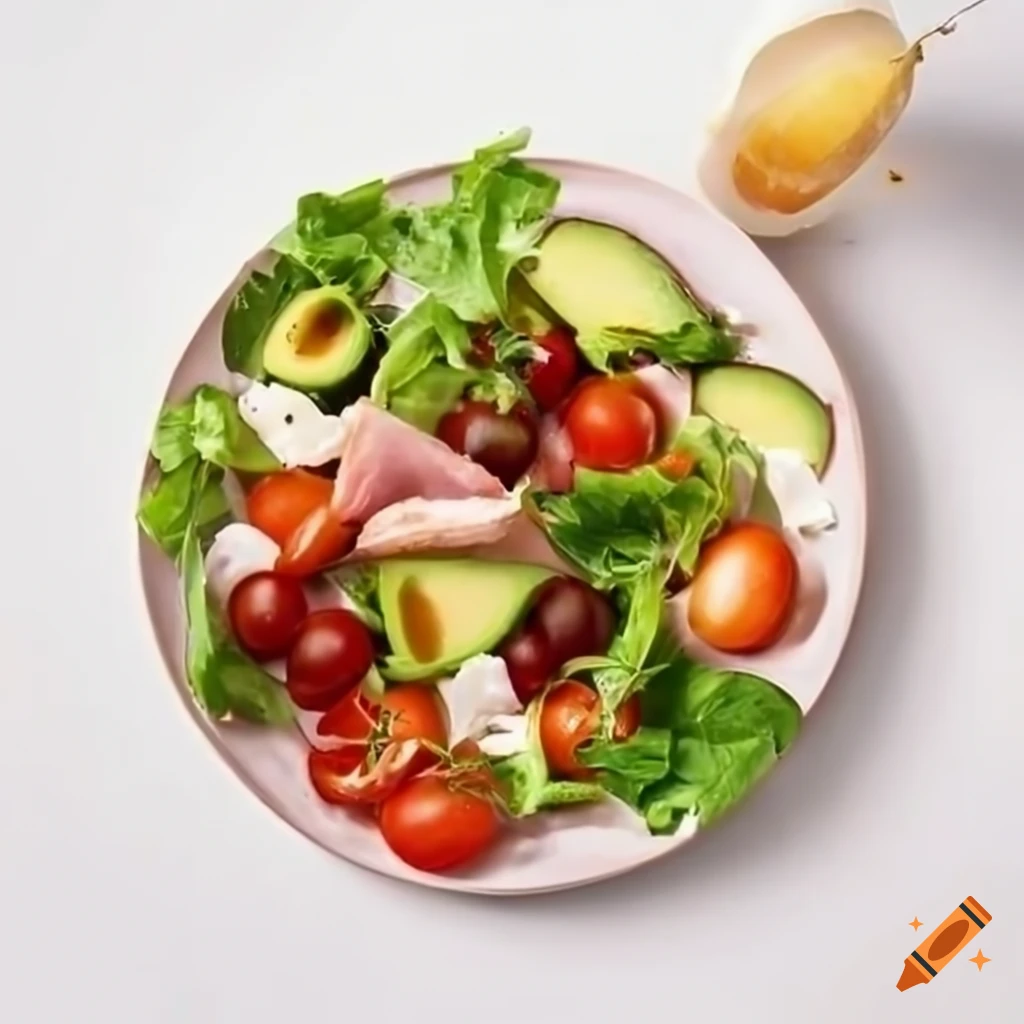 salad with bacon, avocado, cherry tomatoes, poached eggs