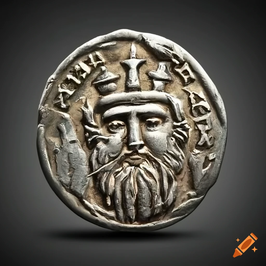 Ancient coin with a depiction of a king on Craiyon