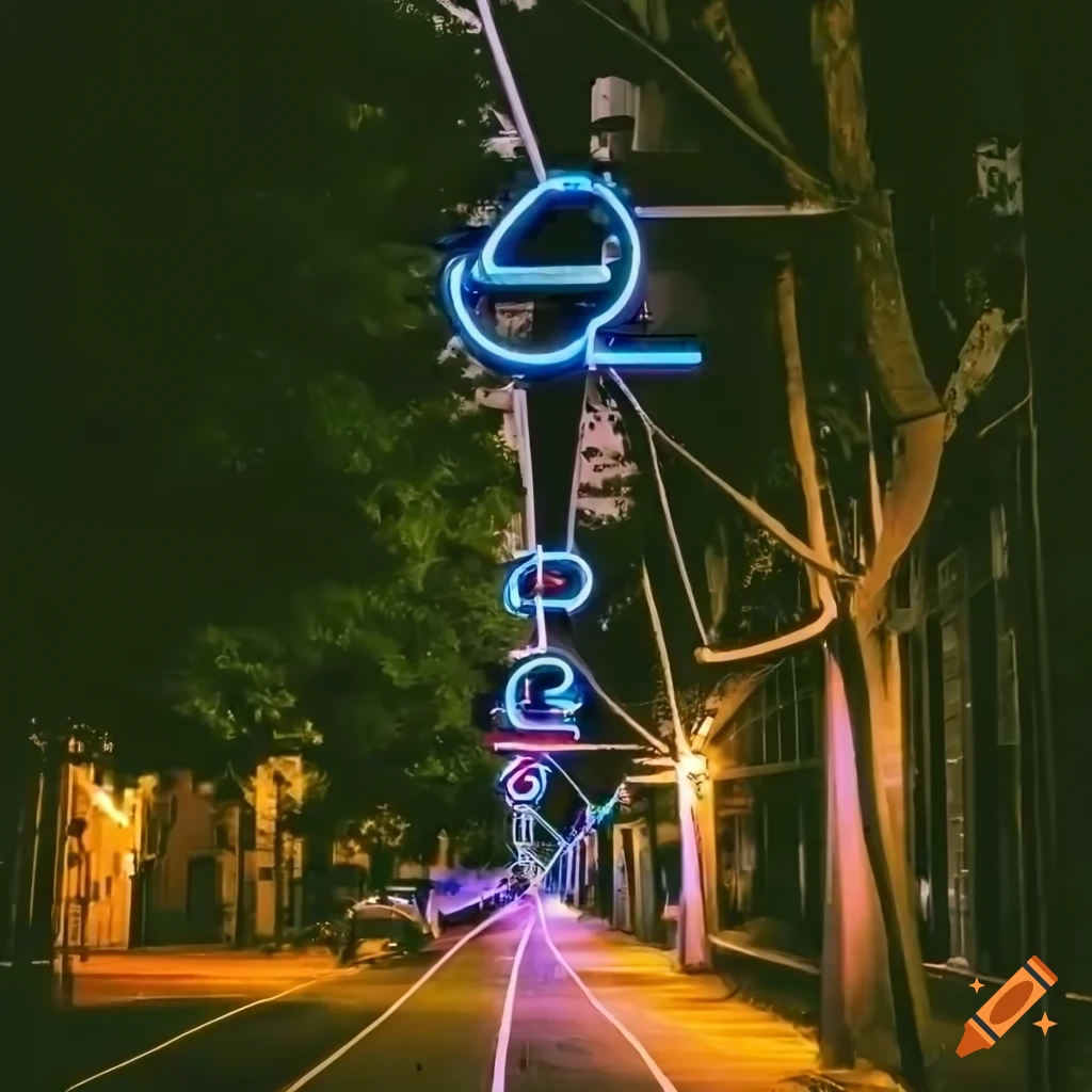 futuristic neon sign on a street in a city at night