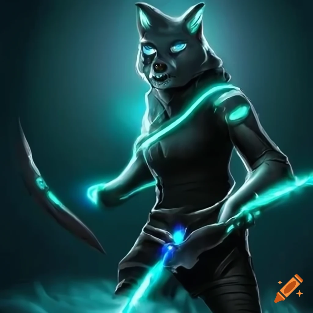 artwork of a tabaxi rogue with glowing energy knives