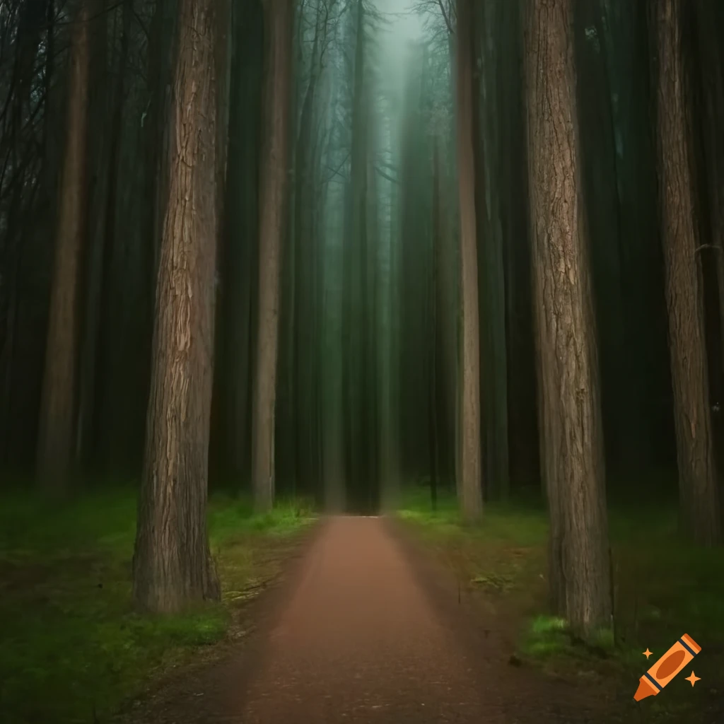 nighttime-trail-leading-into-evergreen-forest-on-craiyon