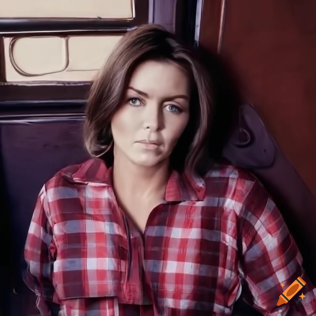 Photorealistic image of an actress in a caravan