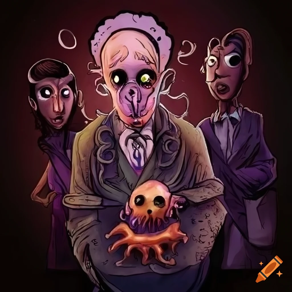 cartoon doodle of the Lovecraft family