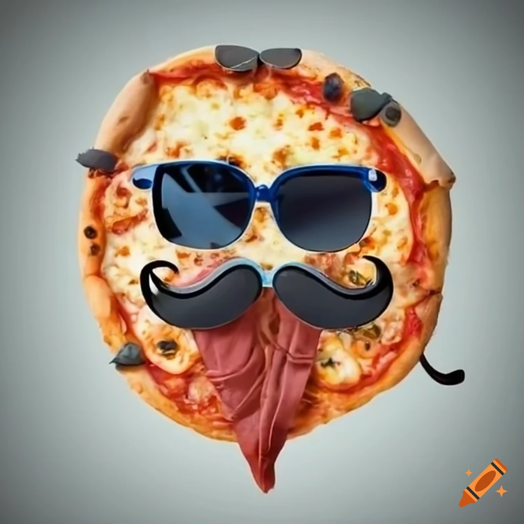 funny pizza with sunglasses and mustache