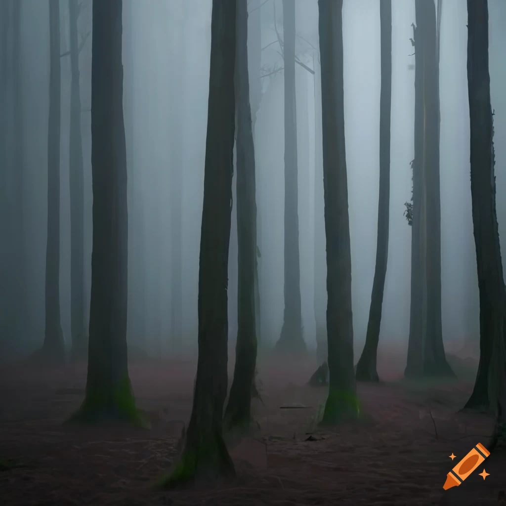 foggy forest with grey sky