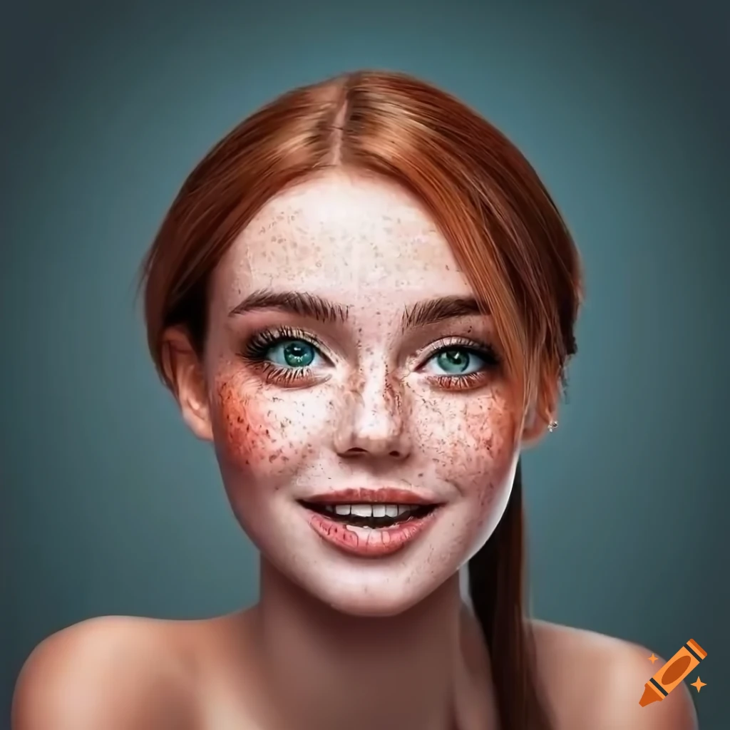 Portrait of a beautiful woman with freckles and chestnut hair