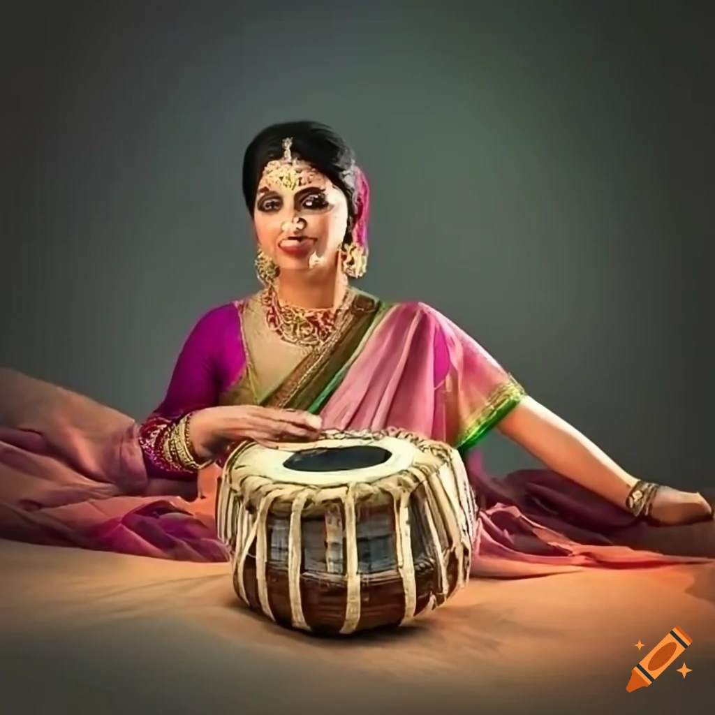 Indianstyle garden with tabla and colorful sari on Craiyon