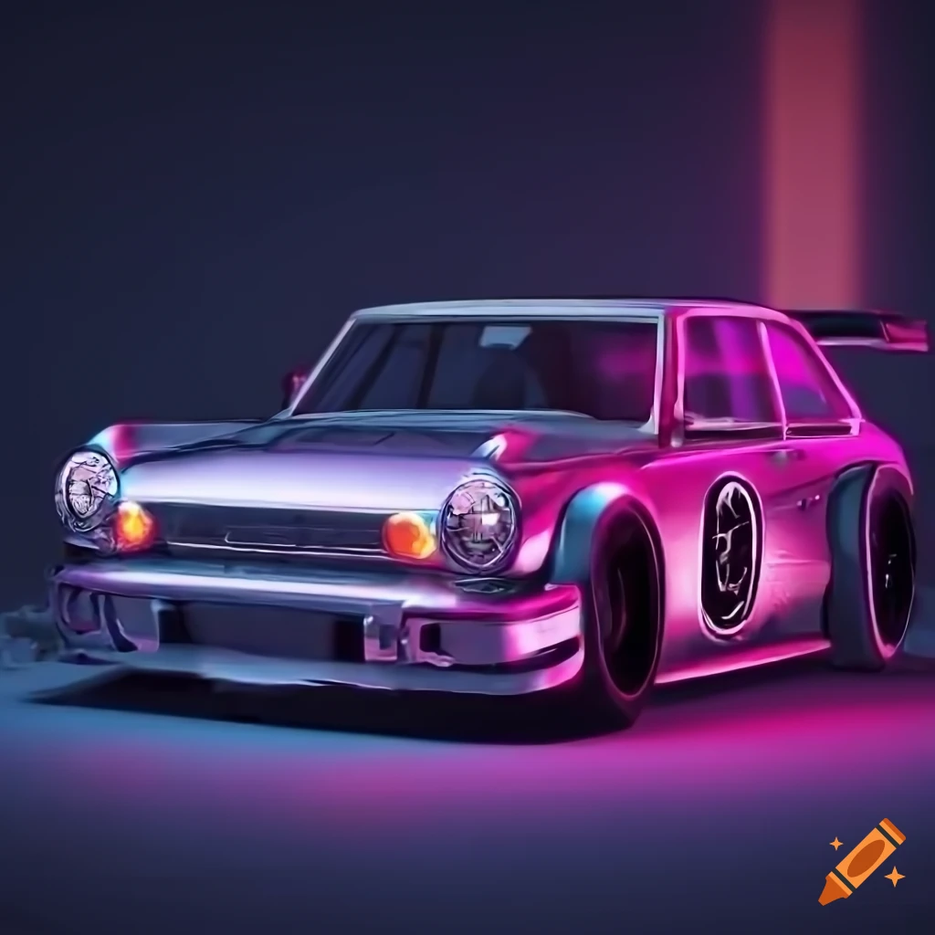 Vintage retro sports car with neon lights
