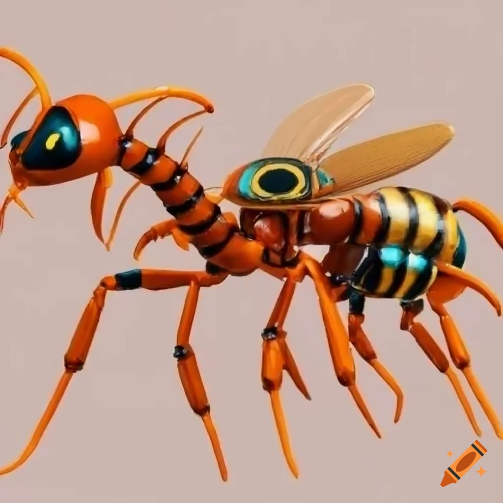 Mechanical hybrid creature with features of centipede bee and ant