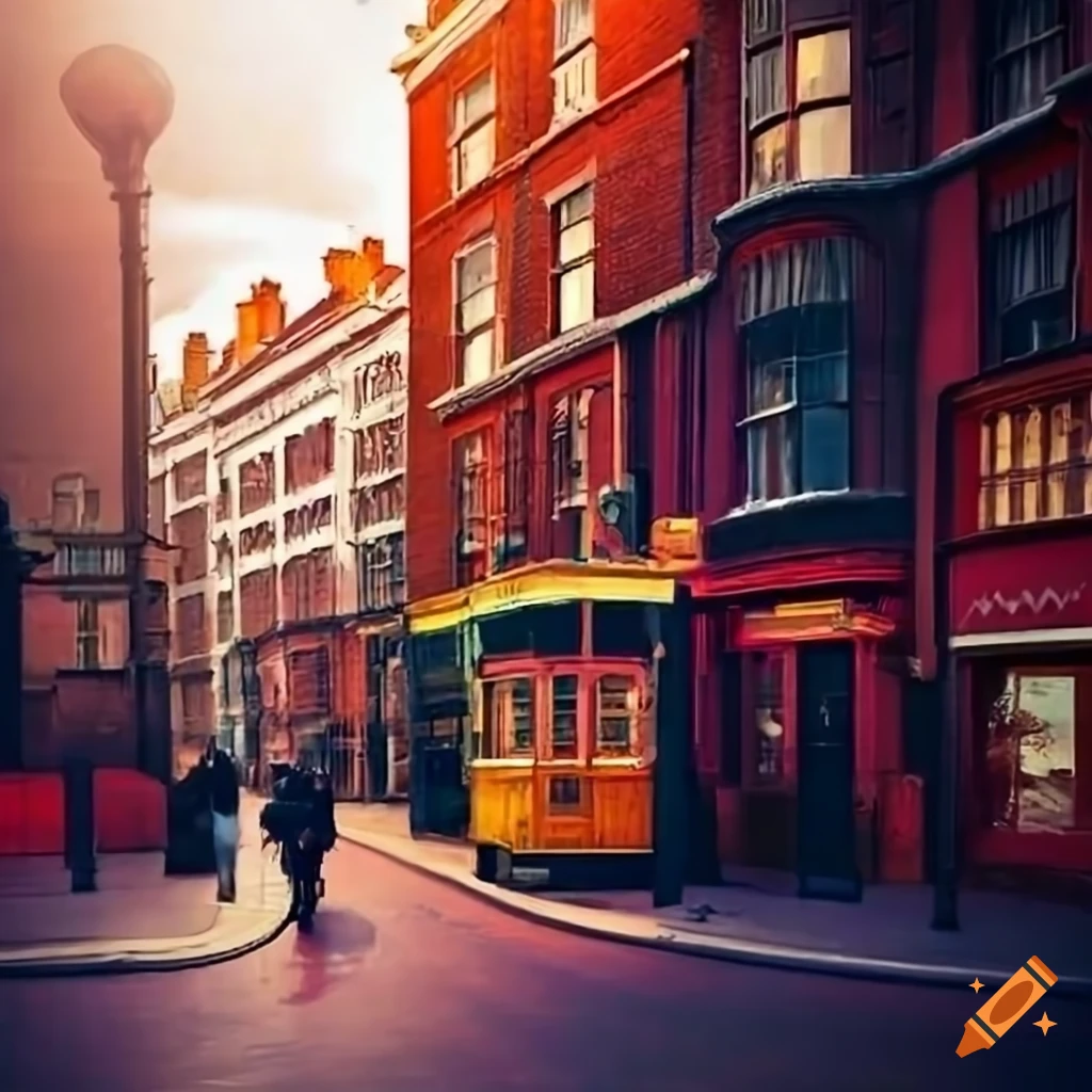 Colorful street scene in victorian london on Craiyon