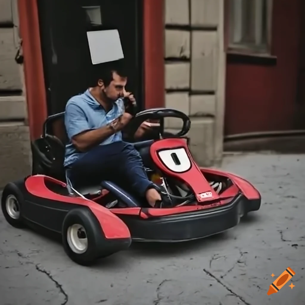 cartoon of Matteo Salvini driving a go kart