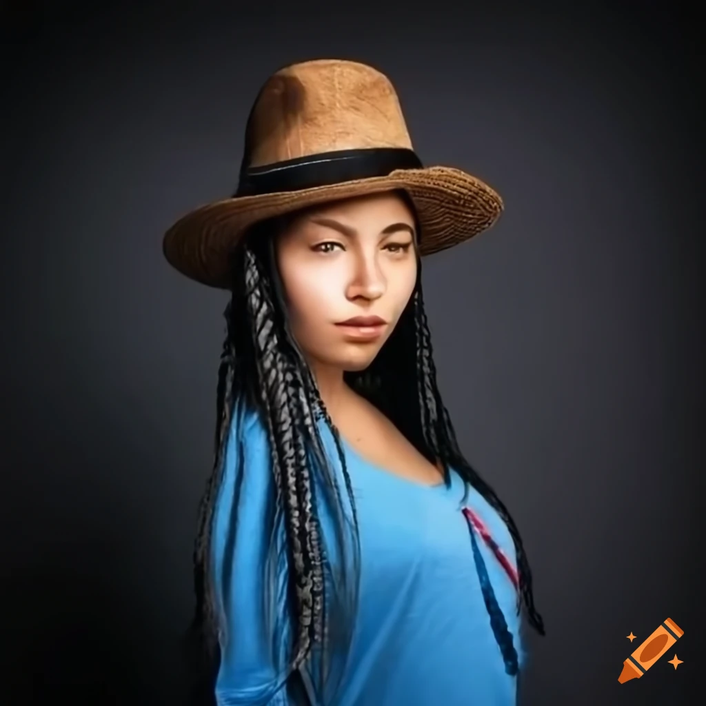 Portrait of a proud lakota woman with braided piggy tails on Craiyon