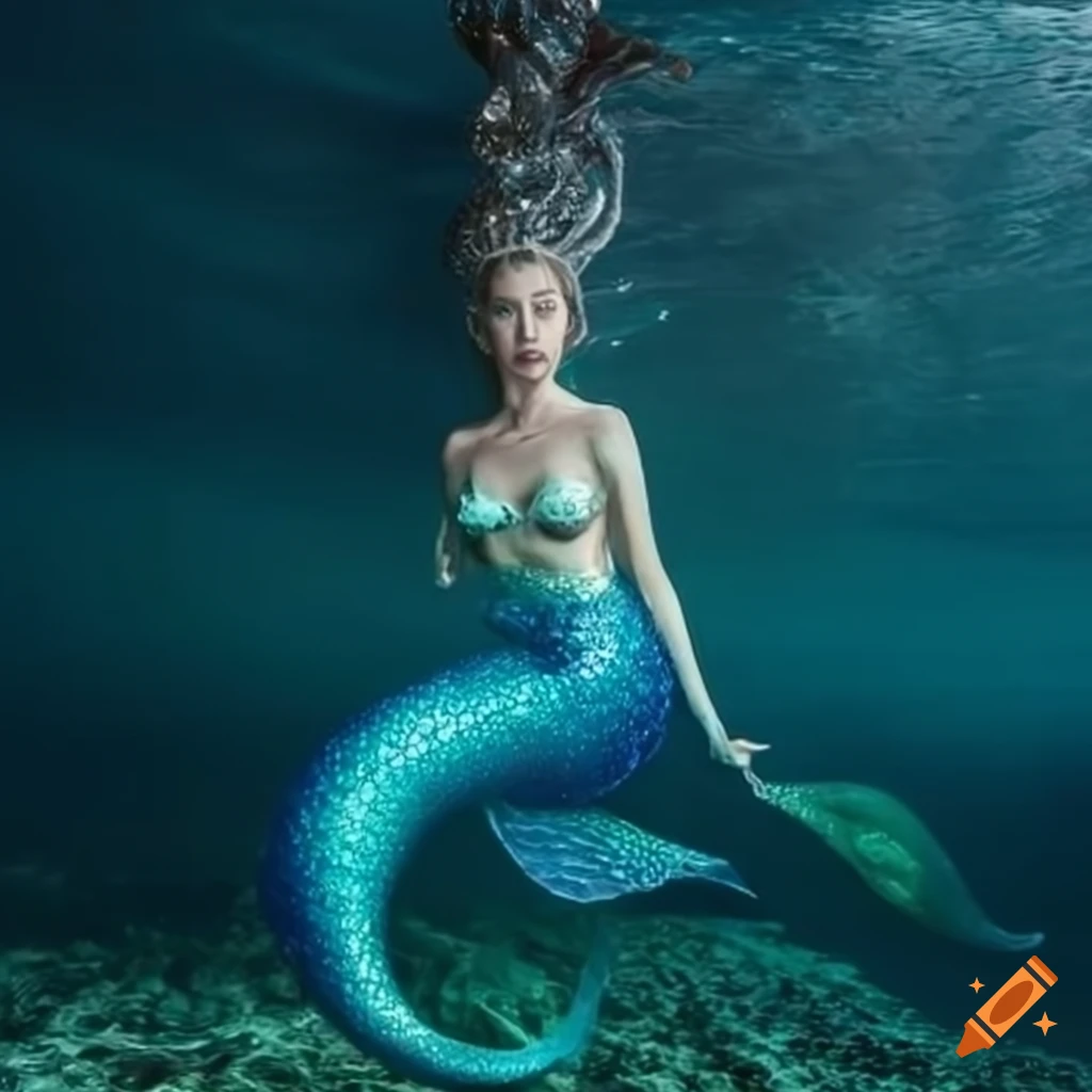 mermaid half submerged in water