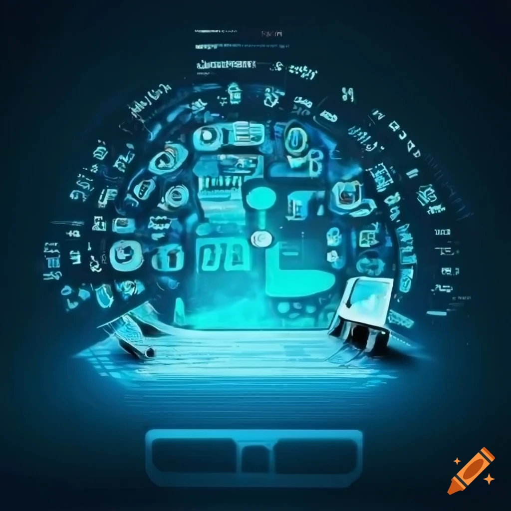 Illustration of a computer learning from data on craiyon