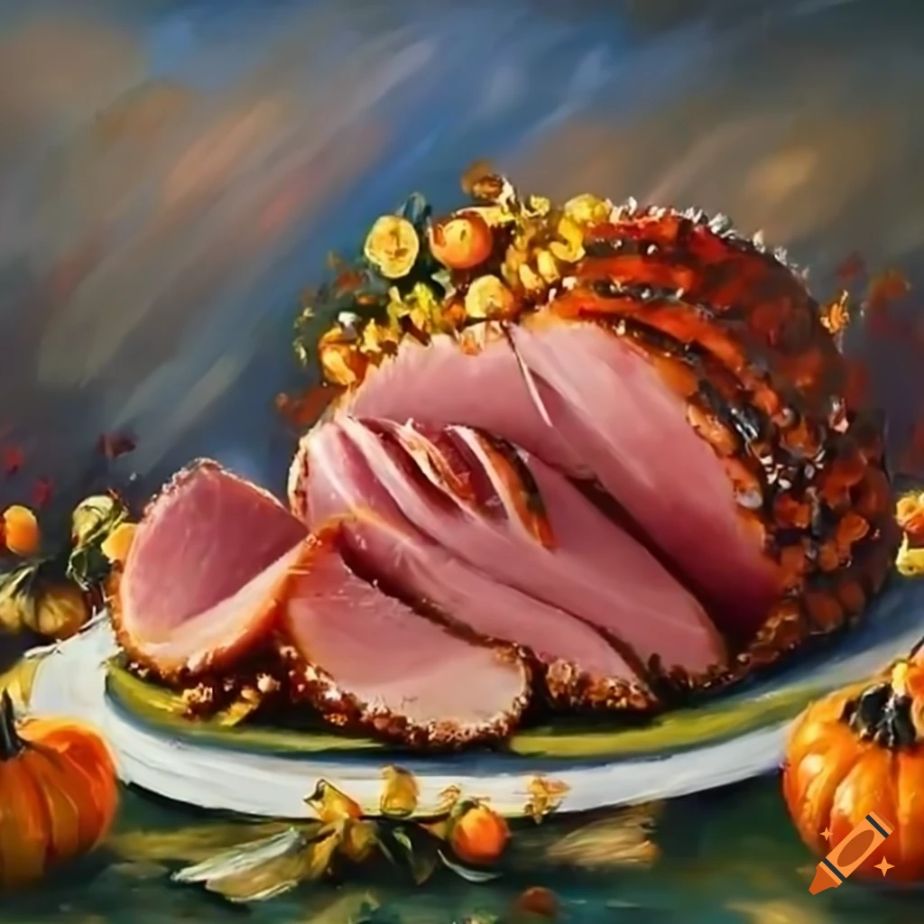 Oil painting of a delicious spiral ham on Craiyon