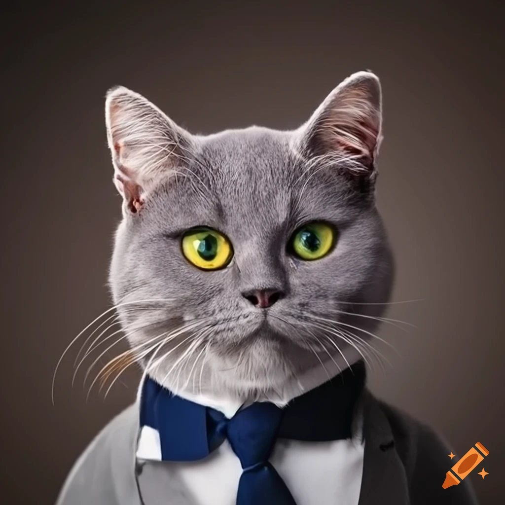 Grey Cat Wearing A Suit On Craiyon