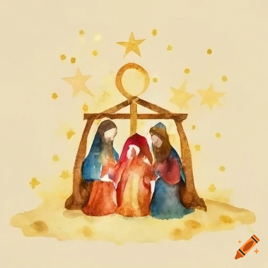 Golden christmas nativity scene with a comet star