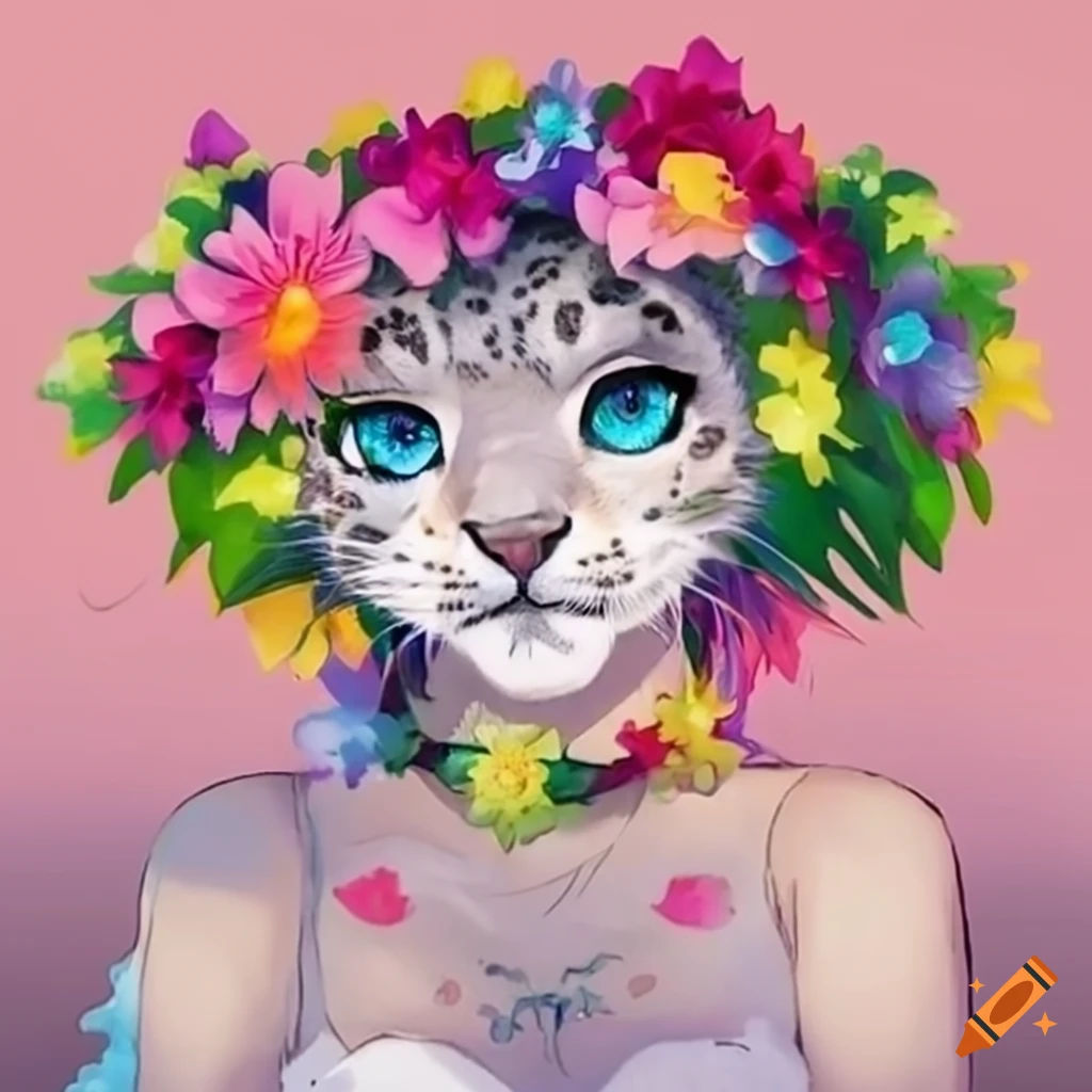 Snow Leopard Wearing A Flower Crown On Craiyon snow-leopard-wearing-a-flower-crown-on-craiyon