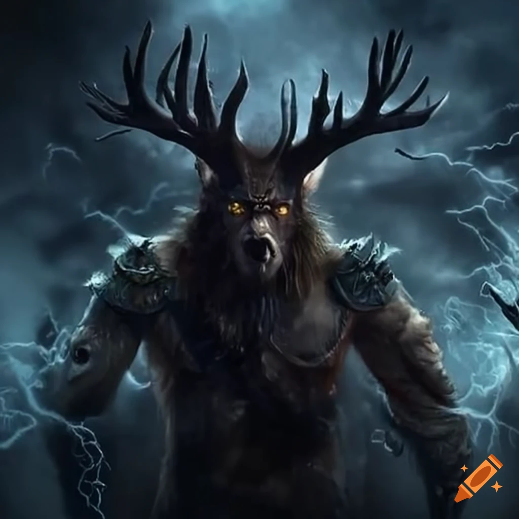 Digital art of a powerful warrior surrounded by storm on Craiyon