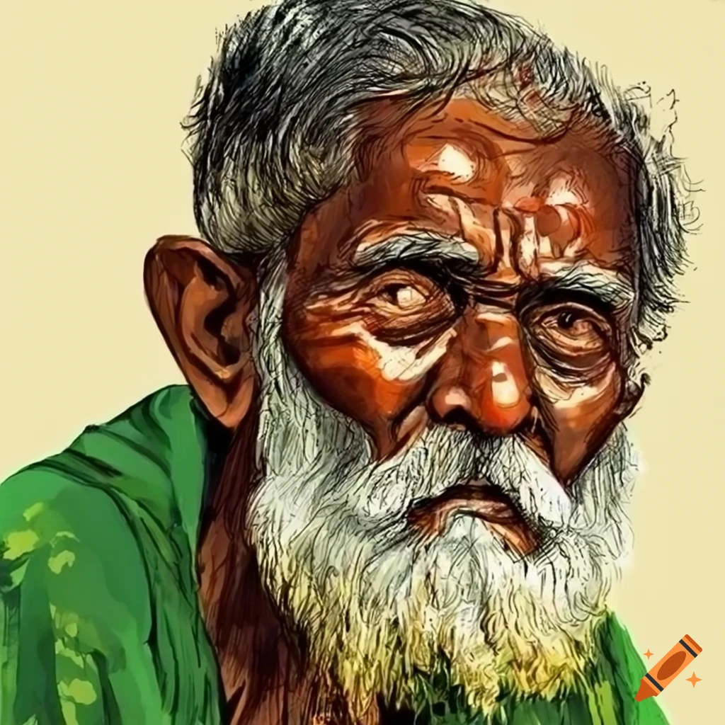 caricature of an elderly man representing Bangladesh