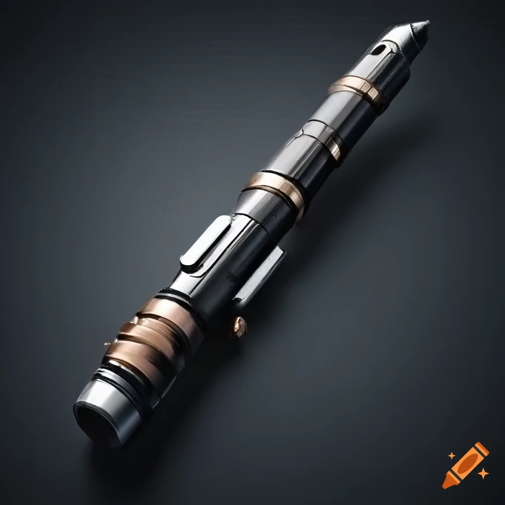Hyperrealistic gunmetalblack lightsaber hilt with bronze accents