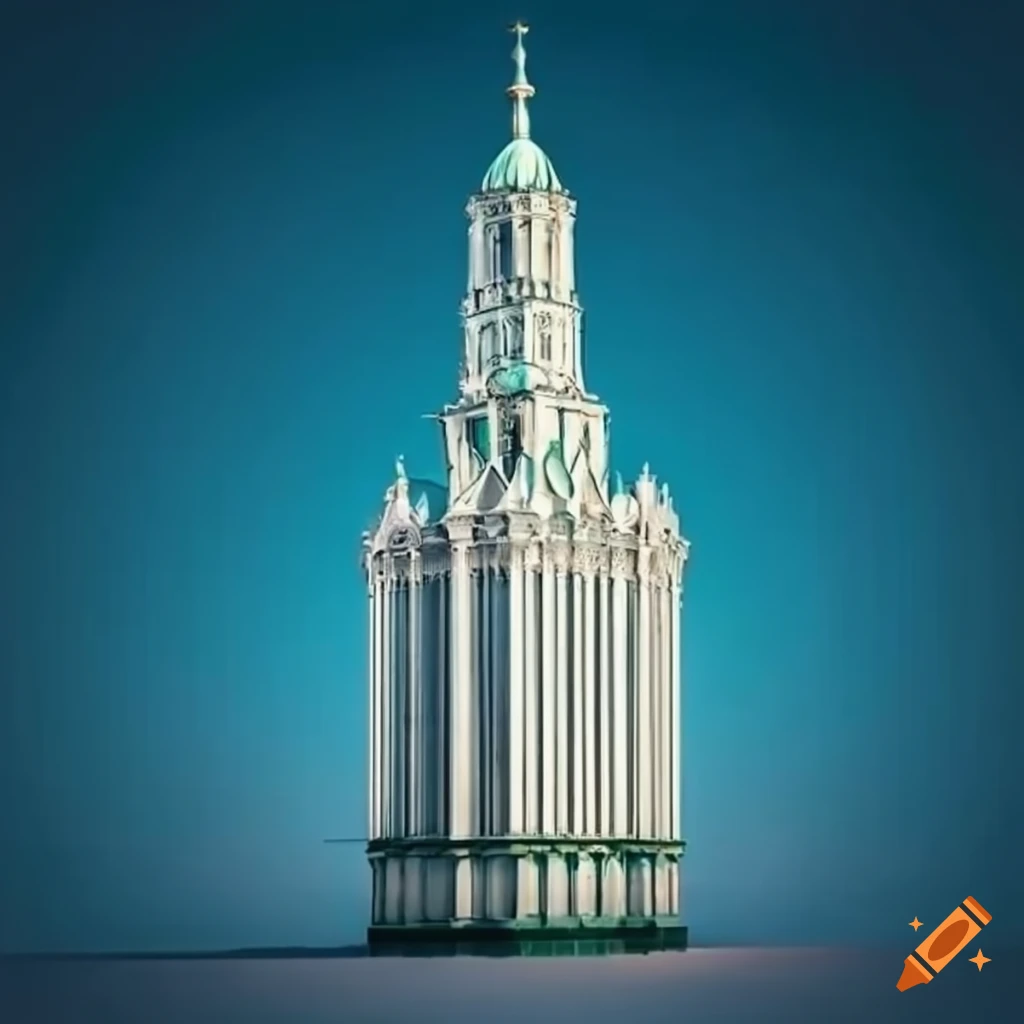 white skyscraper with Russian national decor