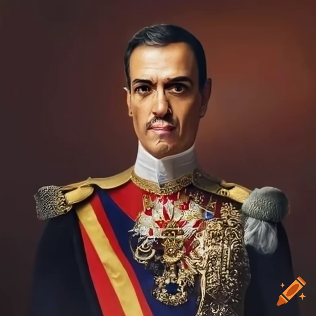 portrait of Pedro Sanchez dressed as a king
