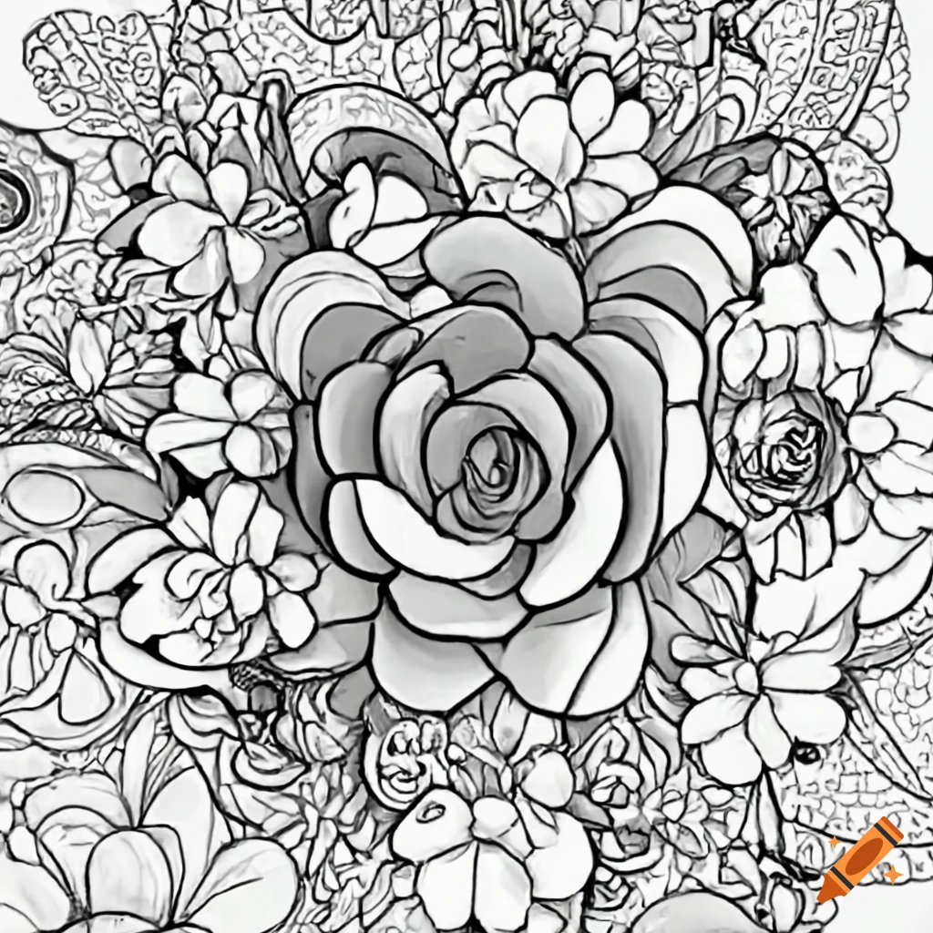 Floral coloring page for relaxation