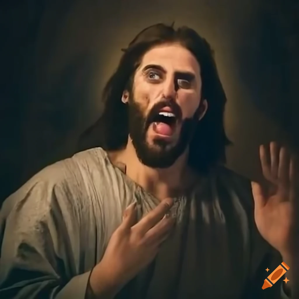 Satirical depiction of jesus and god having a disagreement on Craiyon