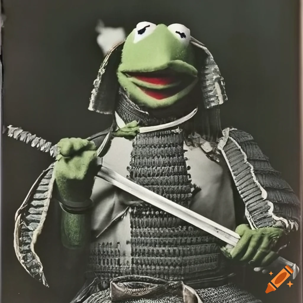 Kermit the frog in samurai armor with a katana on Craiyon