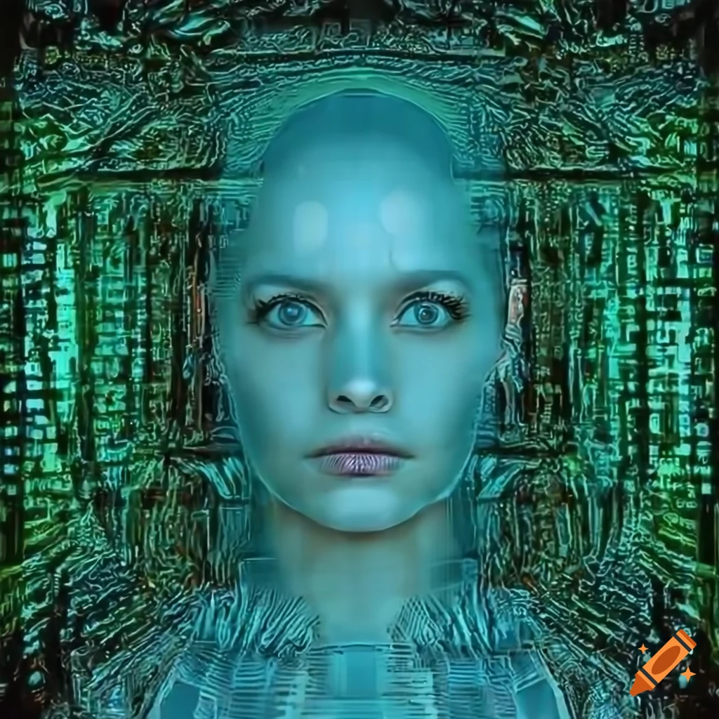 Futuristic illustration of a playful female computer face