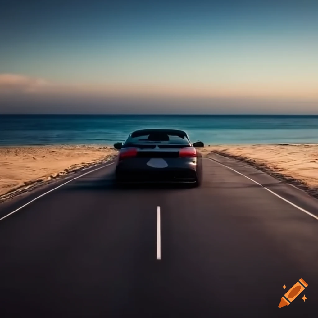 Realistic sport car on a beach road on Craiyon