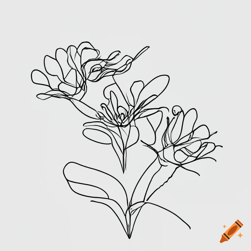 continuous line art drawing of flowers